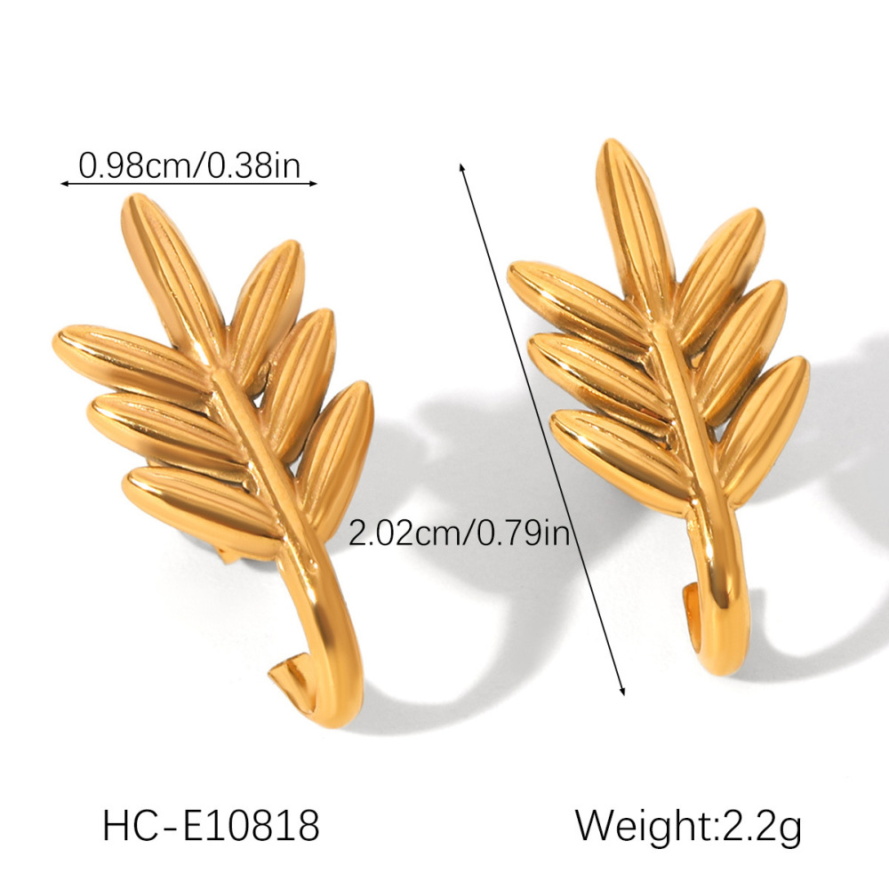 1 Paire De Boucles D'Oreilles Puces Pour Femme, En Acier Inoxydable Imperméable, Motif Plante Simple Image2