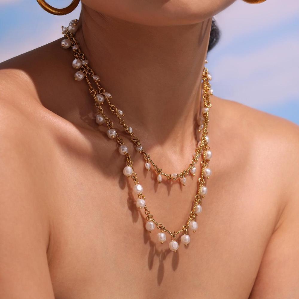 Ensemble De Colliers Pour Femmes En Acier Inoxydable Doré, Perles Classiques Et Acier Inoxydable, Imperméables, 1 Pièce Image5