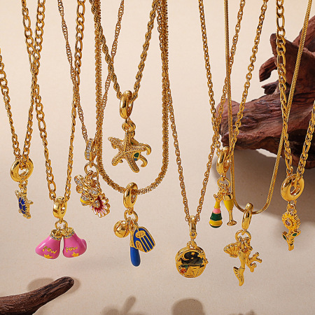 Collier pendentif étanche en acier inoxydable couleur or (1 pièce)