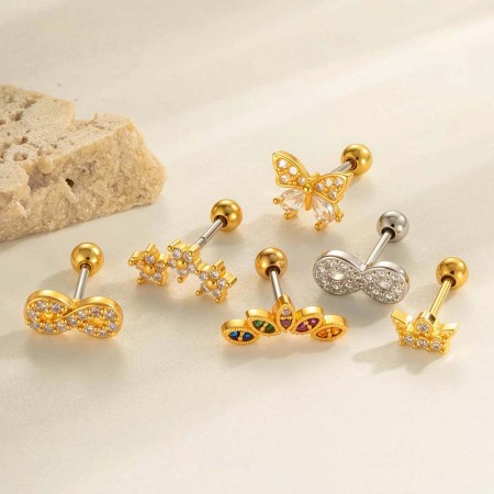 Boucles d'oreilles percées chics en forme de papillon, couleur cuivre et or, zircone, pour femme, 1 pièce