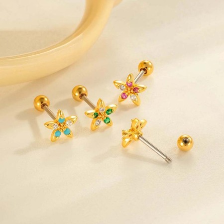 Boucle d'oreille piercing fleur cuivre or zircon 1 pièce 2