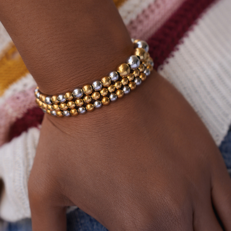 Bracelet décontracté en acier inoxydable imperméable, couleurs or et argent, composé de perles (1 pièce).