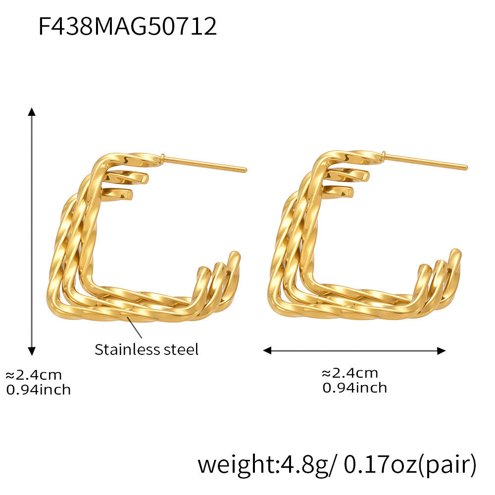 1 Paire De Boucles D'Oreilles Créoles Minimalistes Rectangulaires En Acier Inoxydable Étanche Couleur Or Pour Femme 