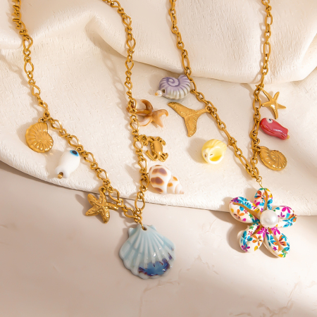 Collier pendentif Oceanic en acier inoxydable étanche couleur or (1 pièce)