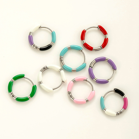 Boucles d'oreilles créoles colorées en acier inoxydable étanche pour femme (1 pièce)