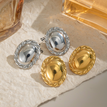 1 paire de boucles d'oreilles puces simples Daily Circle en acier inoxydable étanche couleur or pour femme 2