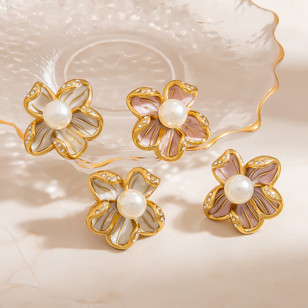 1 Paire De Boucles D'Oreilles À Tige Simples En Acier Inoxydable Pour Femme, Motif Fleur Douce Image5