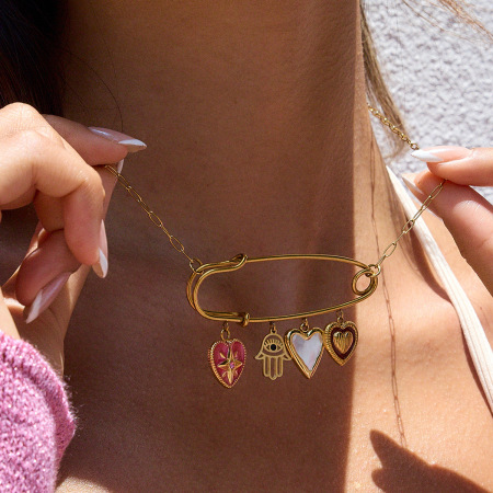 Collier pendentif femme en forme de cœur, en acier inoxydable étanche, couleur or (1 pièce) 2
