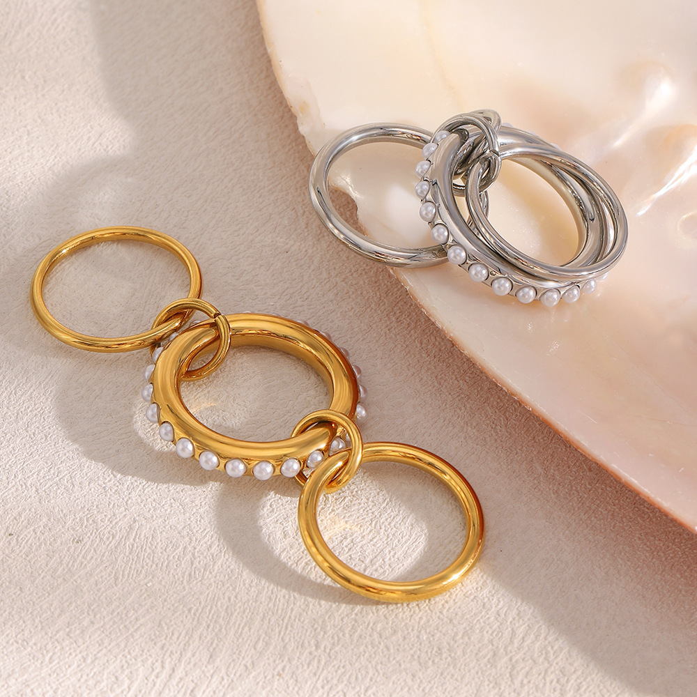 Bague Pour Femme, Collection Simple Series, Élégante Et Ronde, En Acier Inoxydable Étanche, Sertie De Pierres Précieuses (1 Pièce). Image3