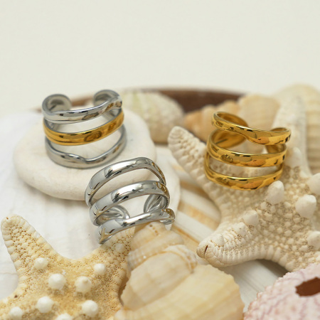 Bague minimaliste ronde simple et décontractée en acier inoxydable étanche couleur or (1 pièce) 2