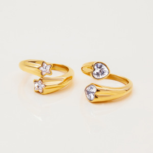Bague Femme En Acier Inoxydable Doré, Étanche, Ornée D'Une Pierre Précieuse Et Ornée D'Une Étoile Personnalisée. h5 Image8