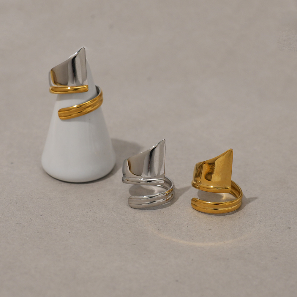Bague Décontractée En Acier Inoxydable De Forme Irrégulière, Couleur Or, 1 Pièce Image5