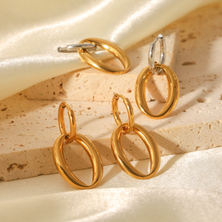 1 paire de boucles d'oreilles créoles géométriques simples pour femme, en acier inoxydable étanches.