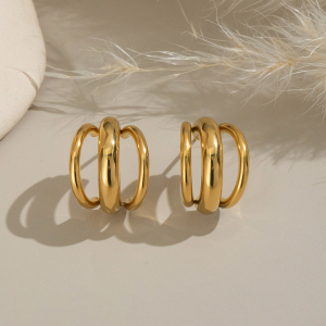 1 Paire De Boucles D'Oreilles Puces Simples Et Élégantes Pour Femme, En Acier Inoxydable Imperméable, De Forme Irrégulière. h5 Image2