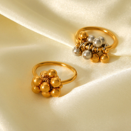 Bague simple en acier inoxydable doré, étanche, avec perles quotidiennes (1 pièce). 2