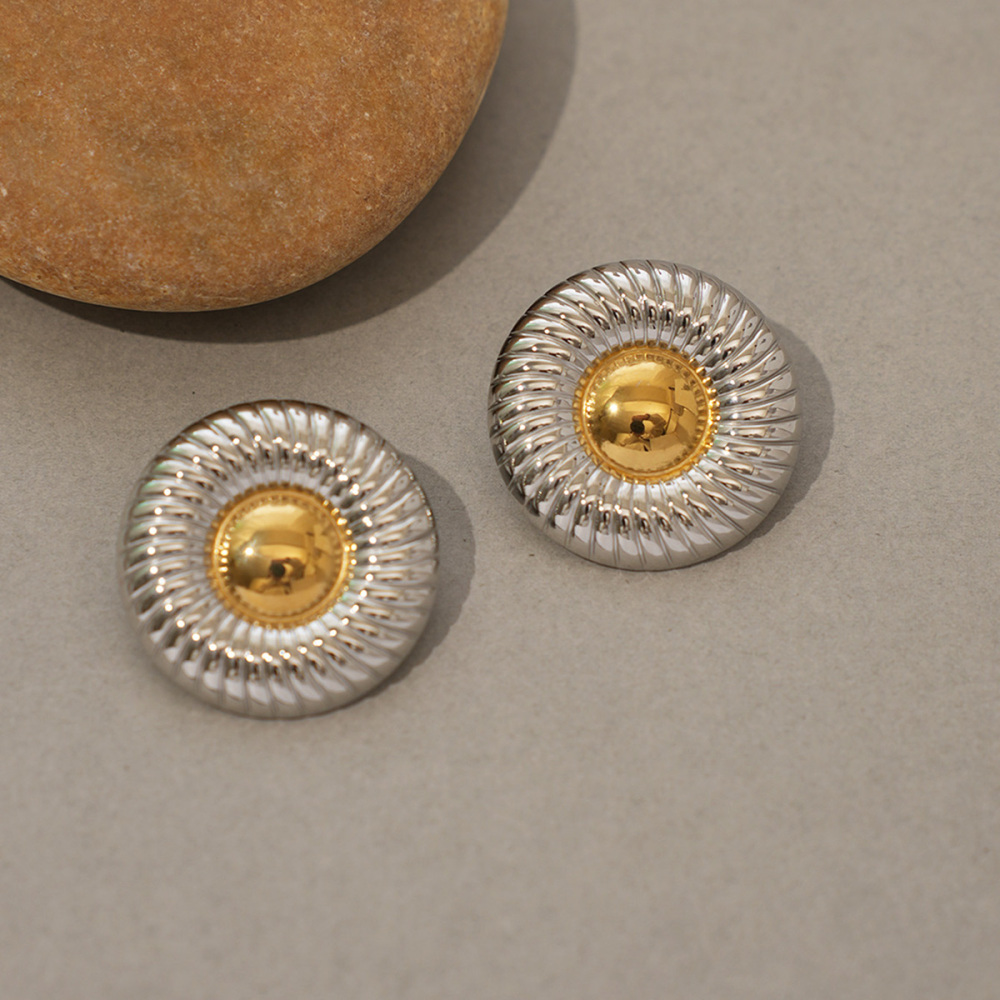 Boucles D'Oreilles Puces Simples Rondes En Acier Inoxydable Étanche Couleur Or Pour Femme (1 Paire) Image6