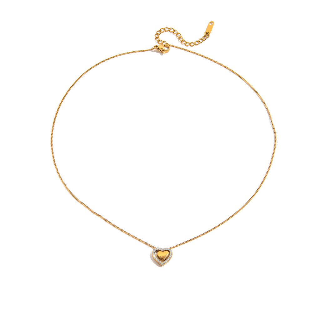 Collier Pendentif Femme En Forme De Cœur, En Acier Inoxydable Étanche, Couleur Or (1 Pièce) Image7