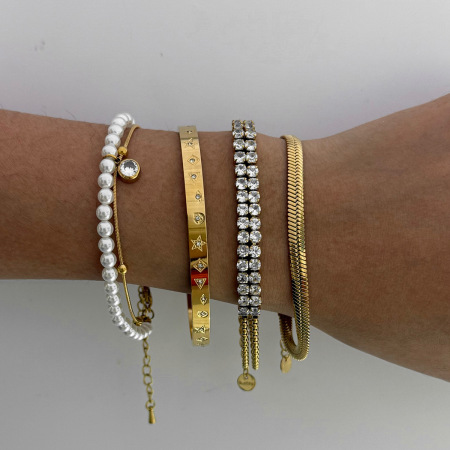 Bracelet jonc pour femme, luxueux et décontracté, en acier inoxydable, imperméable, couleur or, orné de zircon. 2