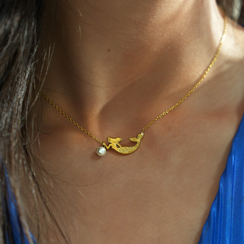 Collier Pendentif Femme Étanche En Acier Inoxydable, Motif Poisson Simple (1 Pièce) Image3