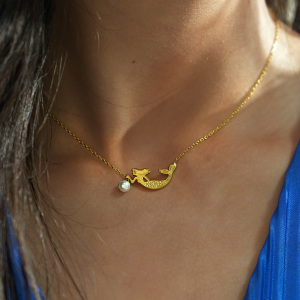 Collier Pendentif Femme Étanche En Acier Inoxydable, Motif Poisson Simple (1 Pièce) h5 Image3