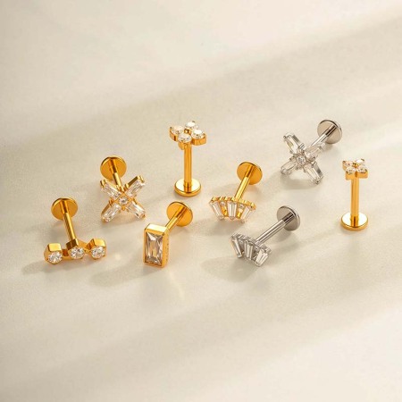 Boucles d'oreilles percées en alliage de titane doré et zircon pour femme, 1 pièce