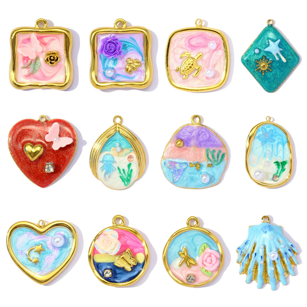 Pendentif Femme Luxueux En Acier Inoxydable Doré, À Personnaliser Soi-Même, Motif Floral (1 Pièce) h5Image5