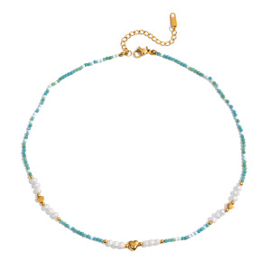 Collier De Perles Personnalisable Pour Femme, En Acier Inoxydable, Étanche, Couleur Or (1 Pièce) h5 
