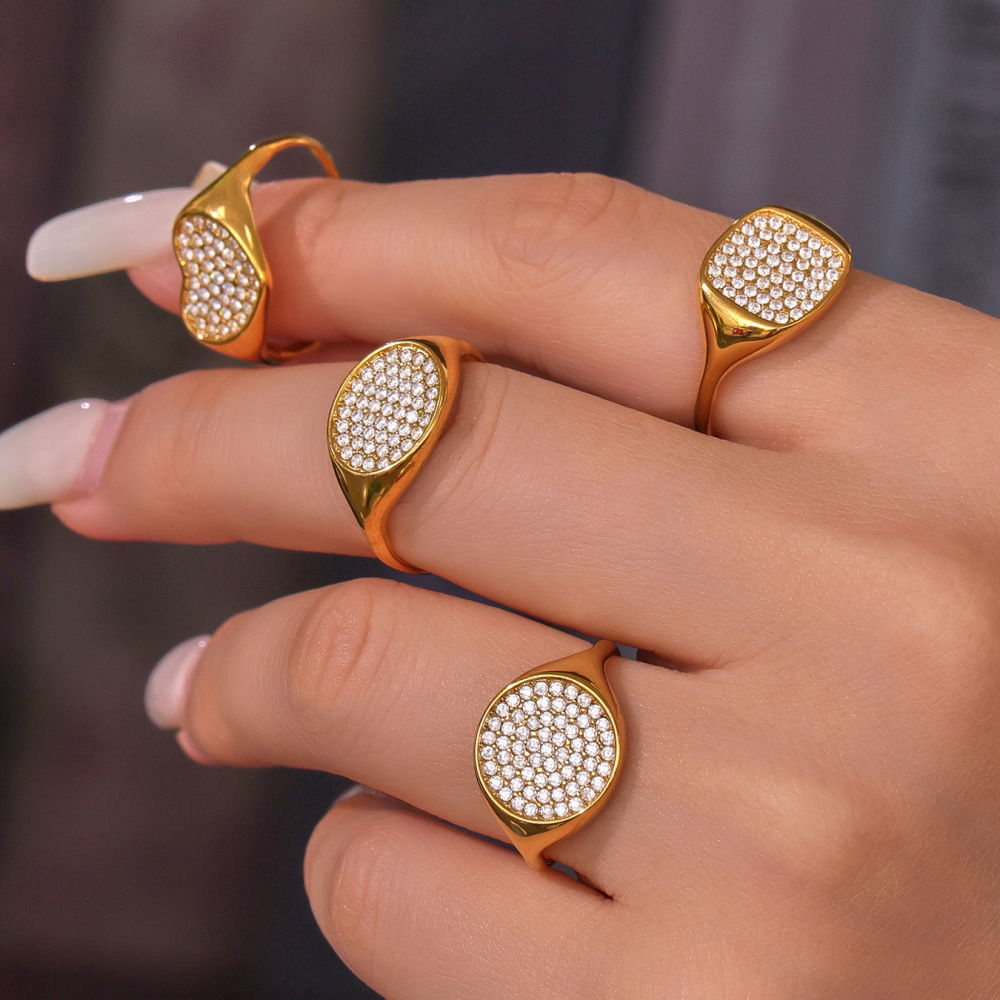 Bague Minimaliste Géométrique En Acier Inoxydable Étanche Avec Zircon Pour Femme (1 Pièce) Image4