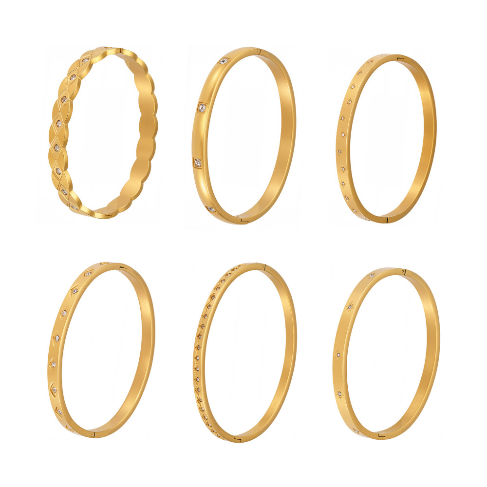 Bracelet Jonc Classique Pour Femme, Forme Irrégulière, En Acier Inoxydable, Couleur Or, Étanche (1 Pièce) Image10
