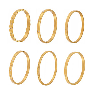 Bracelet Jonc Classique Pour Femme, Forme Irrégulière, En Acier Inoxydable, Couleur Or, Étanche (1 Pièce) h5 Image10