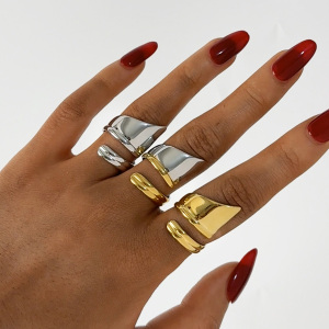 Bague Décontractée En Acier Inoxydable De Forme Irrégulière, Couleur Or, 1 Pièce h5 Image7