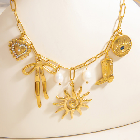 Collier pendentif rétro soleil en acier inoxydable étanche 2