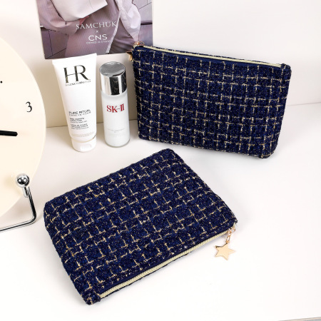 Trousse de maquillage rétro à carreaux pour femme, 1 pièce