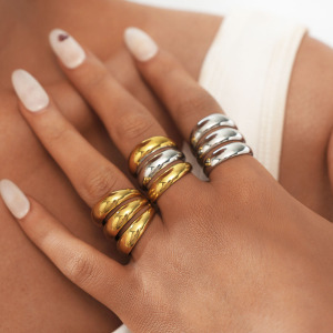 Bague Minimaliste Ronde Décontractée En Acier Inoxydable Étanche Couleur Or (1 Pièce) h5 Image3