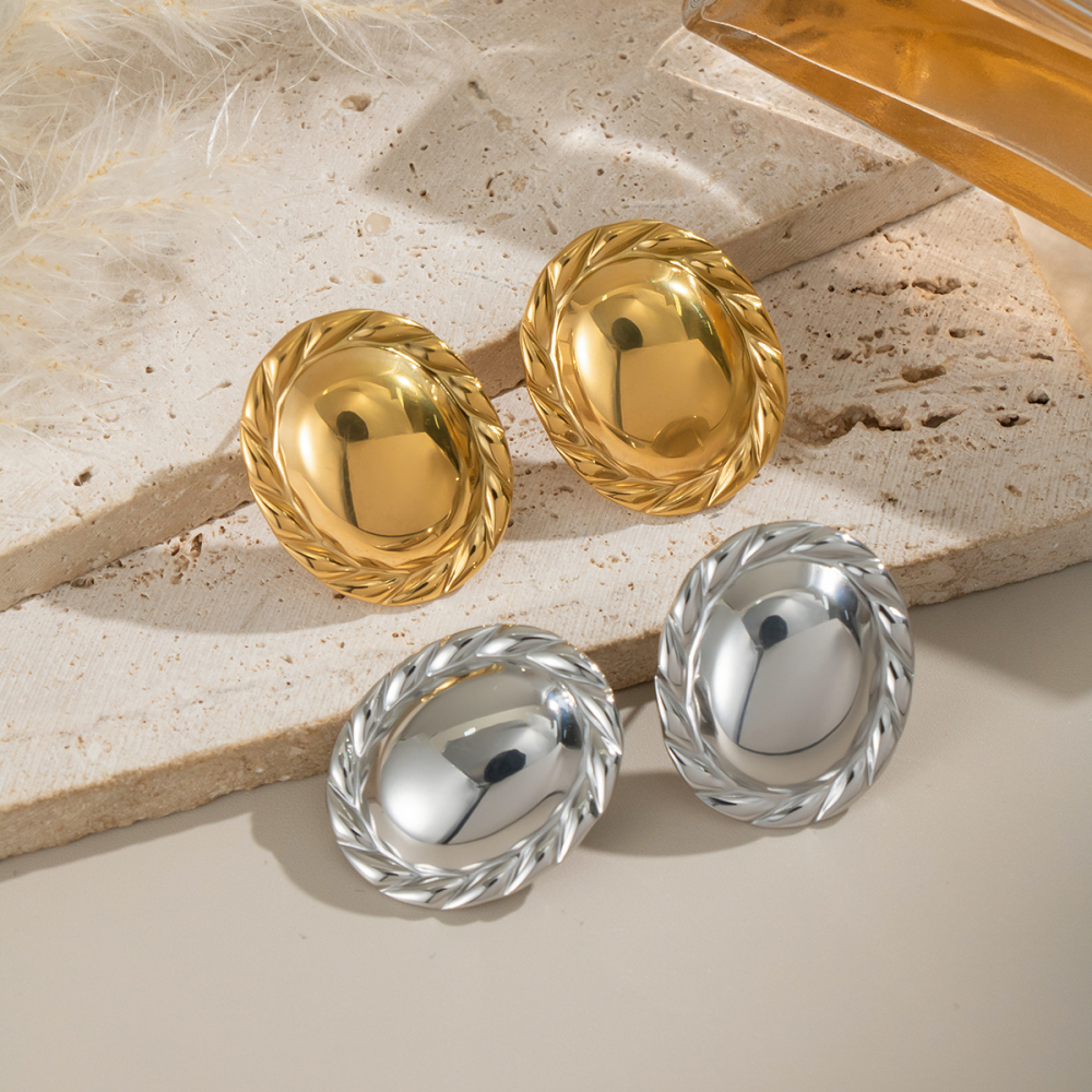 1 Paire De Boucles D'Oreilles Puces Simples Daily Circle En Acier Inoxydable Étanche Couleur Or Pour Femme Image3