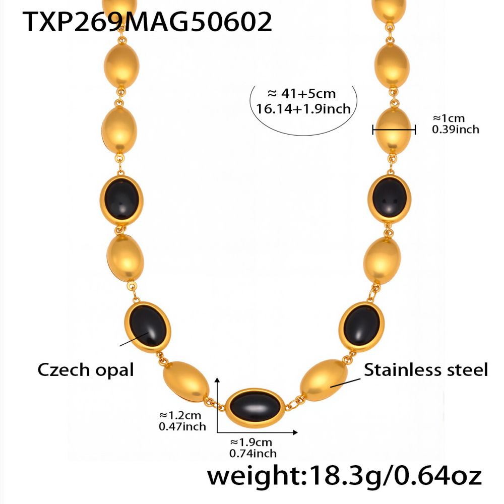 Ensemble De Colliers Pour Femmes, 1 Pièce, Forme Ovale Élégante, Opale, Acier Inoxydable, Étanche, Couleur Or