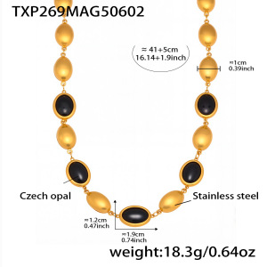 Ensemble De Colliers Pour Femmes, 1 Pièce, Forme Ovale Élégante, Opale, Acier Inoxydable, Étanche, Couleur Or h5