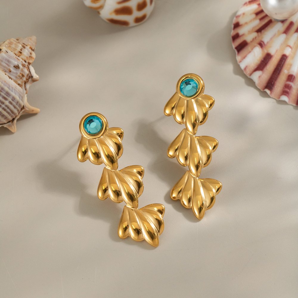 1 Paire De Boucles D'Oreilles Pendantes En Acier Inoxydable Doré, Étanches, En Forme De Coquillage Image3