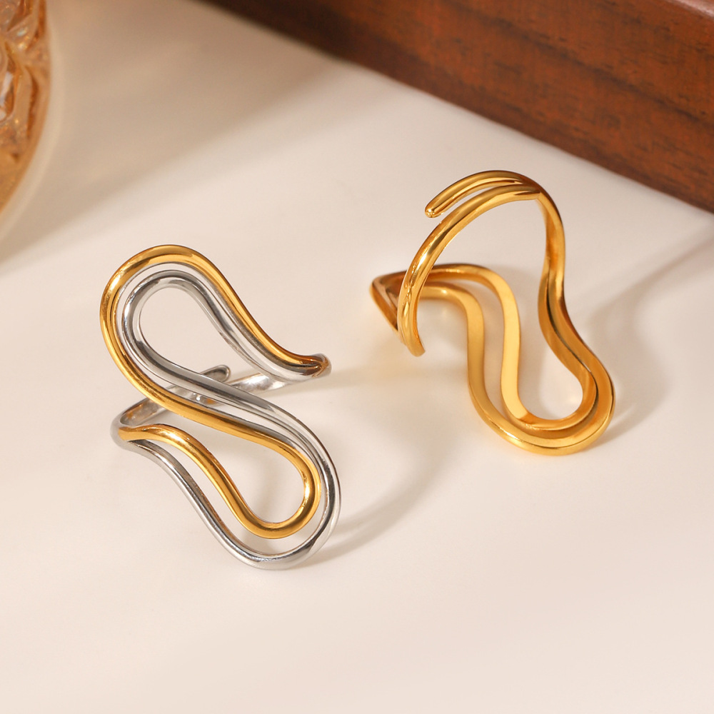 Bagues Ajustables Pour Femmes, Style Géométrique Décontracté, En Acier Inoxydable, Étanches, Couleur Or Image4