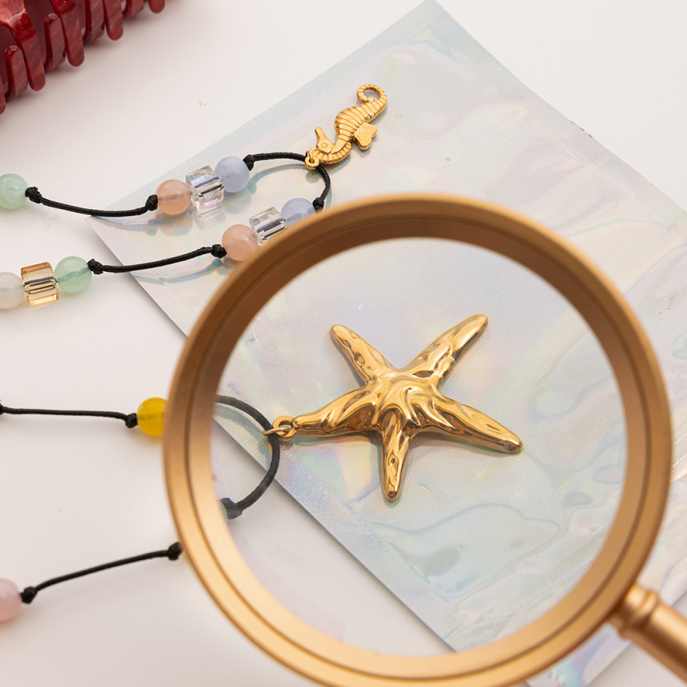 Collier Pendentif Femme En Acier Inoxydable Doré, Motif Étoile De Mer (1 Pièce) Image5
