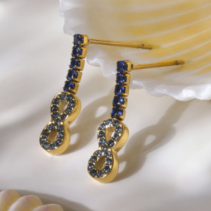 1 Paire De Boucles D'Oreilles Puces Luxueuses En Forme D'Infini, En Acier Inoxydable Étanche, Couleur Or, Avec Zircon. h5 Image5