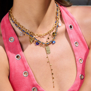 Collier Tressé Rétro Pour Femme, En Acier Inoxydable, Couleur Or, Imperméable, Avec Pendentif Tarot (1 Pièce) h5 Image4