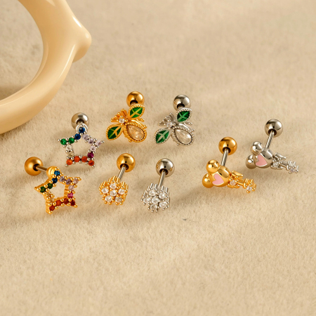Boucle d'oreille piercing étoile cuivre or zircon 1 pièce