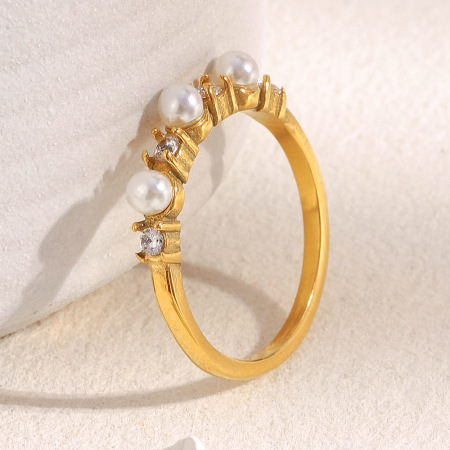 Bague pour femme, collection Simple Series, élégante et ronde, en acier inoxydable étanche, sertie de pierres précieuses (1 pièce).