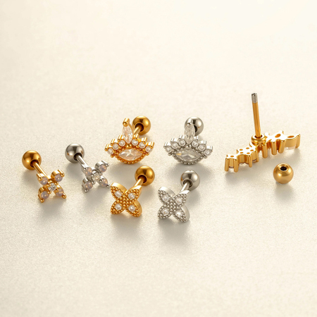 Boucle d'oreille piercing en zircon couleur cuivre or 1 pièce 2