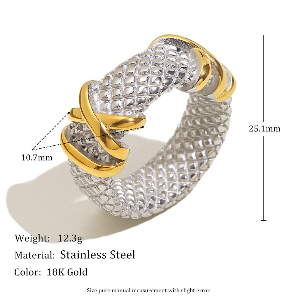 Bague Tendance Décontractée En Acier Inoxydable Multicolore Étanche (1 Pièce) De La Série Luxueuse Image2