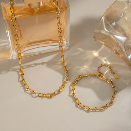 Ensemble collier et chaîne en acier inoxydable étanche couleur or