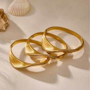 Bracelet Classique Torsadé En Spirale, En Acier Inoxydable, Étanche, Couleur Or, Pour Femme (1 Pièce) h5 Image5
