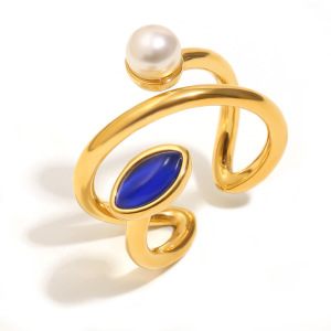Bague En Acier Inoxydable Étanche Avec Pierre Naturelle (1 Pièce) h5