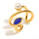 Bague ouverte asymétrique en pierre naturelle imitation perle - Or